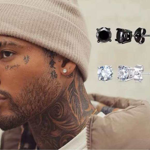 Mens Earrings CZ Stud Mens Earring - Picture 1 of 4